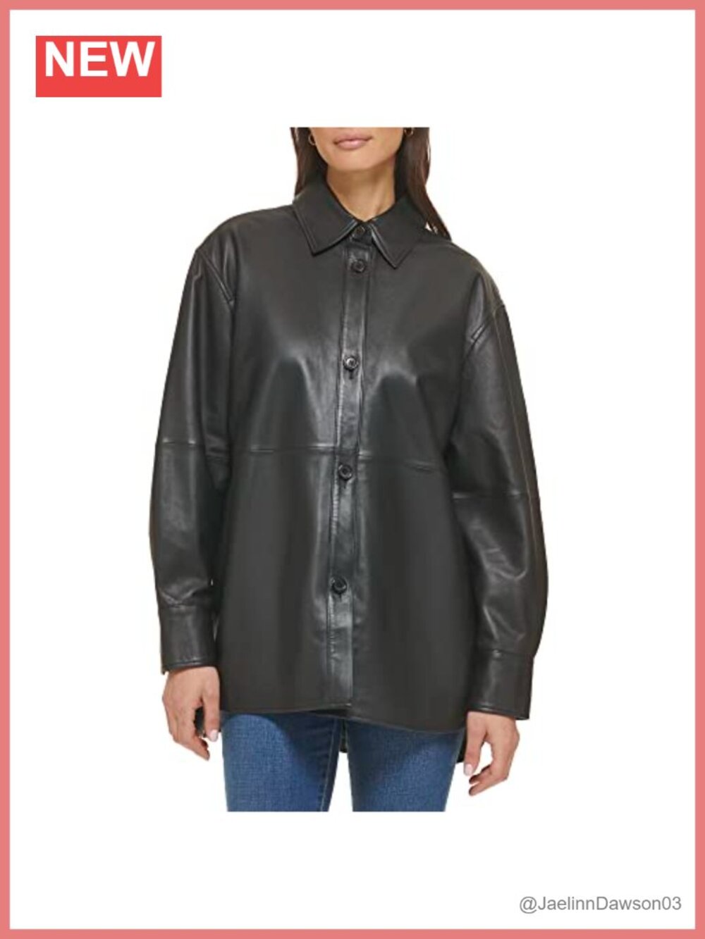 Leather Coat Shirt Collar Button Up Shacket